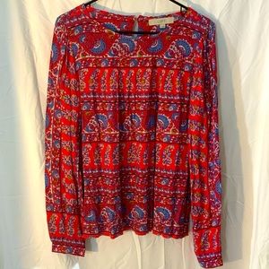 Red patterned blouse, LOFT, size M